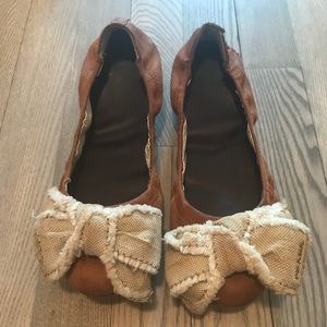 Prada Burlap Bow Leather Ballet Flat